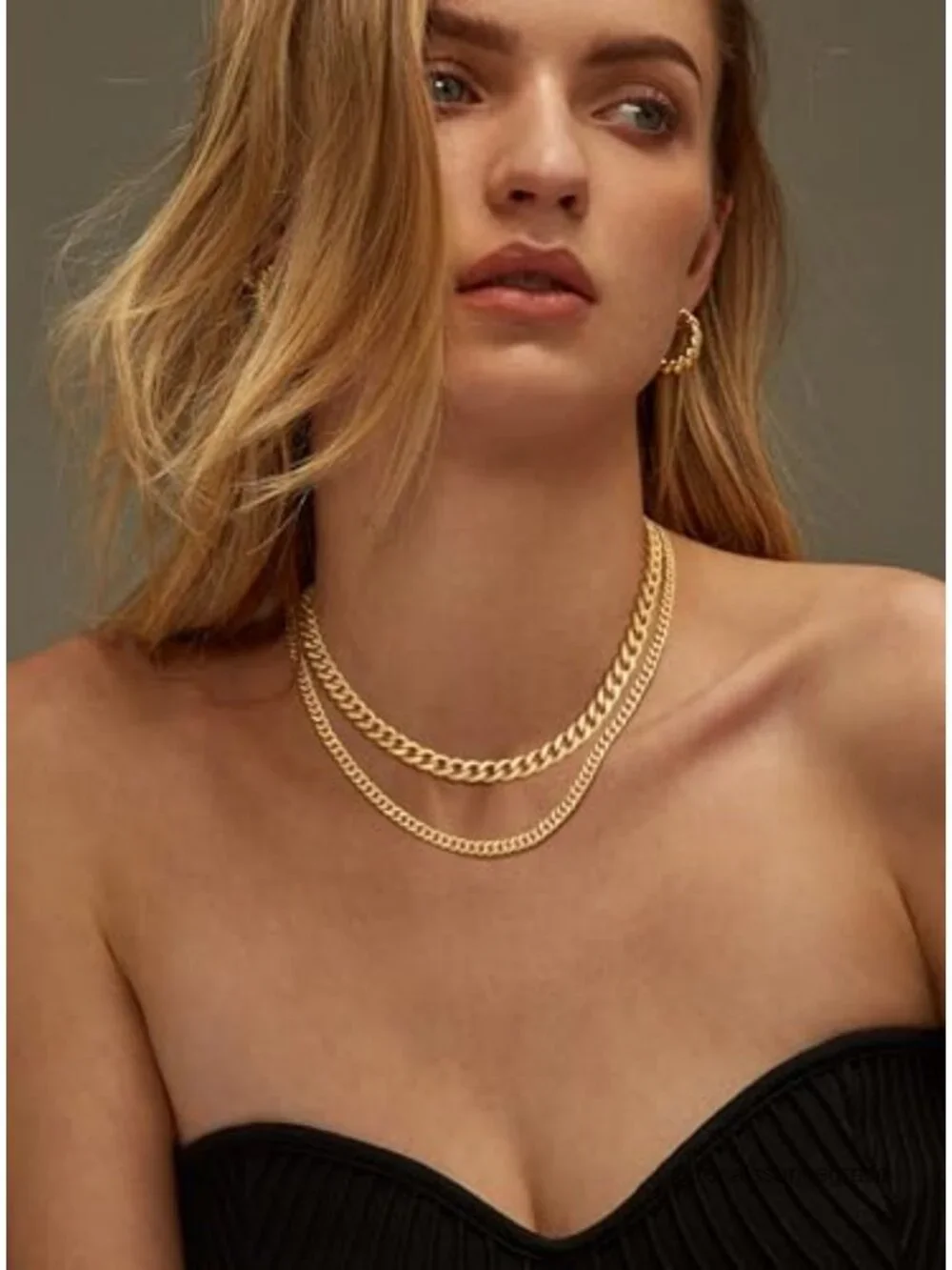 14K Gold Plated Cuban Link Chain Necklace Set for Women Layered Chunky 2 Piece